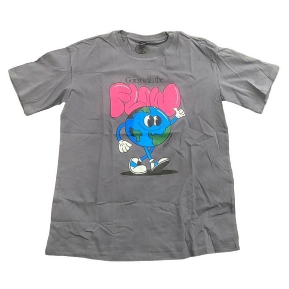 SHEIN X 'Going with the Flow' Graphic T-Shirt in Gray, Size M​​​​​​​ - Picture 1 of 4
